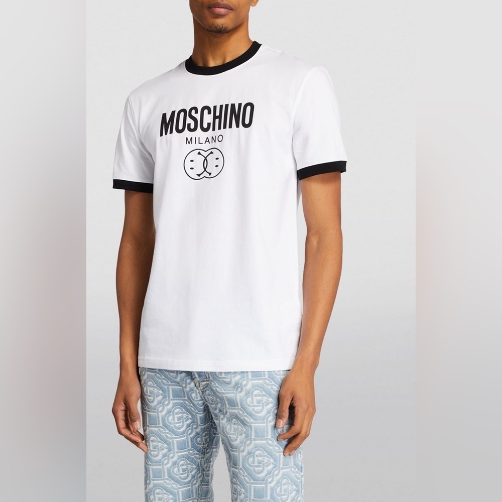 MOSCHINO Couture Double Smiley Logo Tee NWT Sz M Designer Streetwear Luxury Y2K